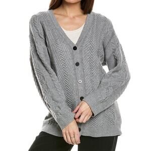 Theory Gray Wool Cashmere Cable Knit Cardigan Sweater Size S